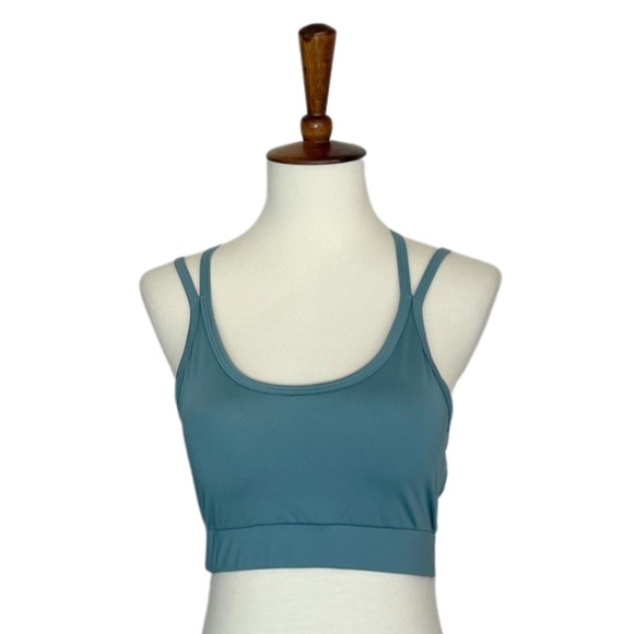 Dusty Blue Double Strap Criss Cross Backless Padded Sports Bra - Picture 7 of 14